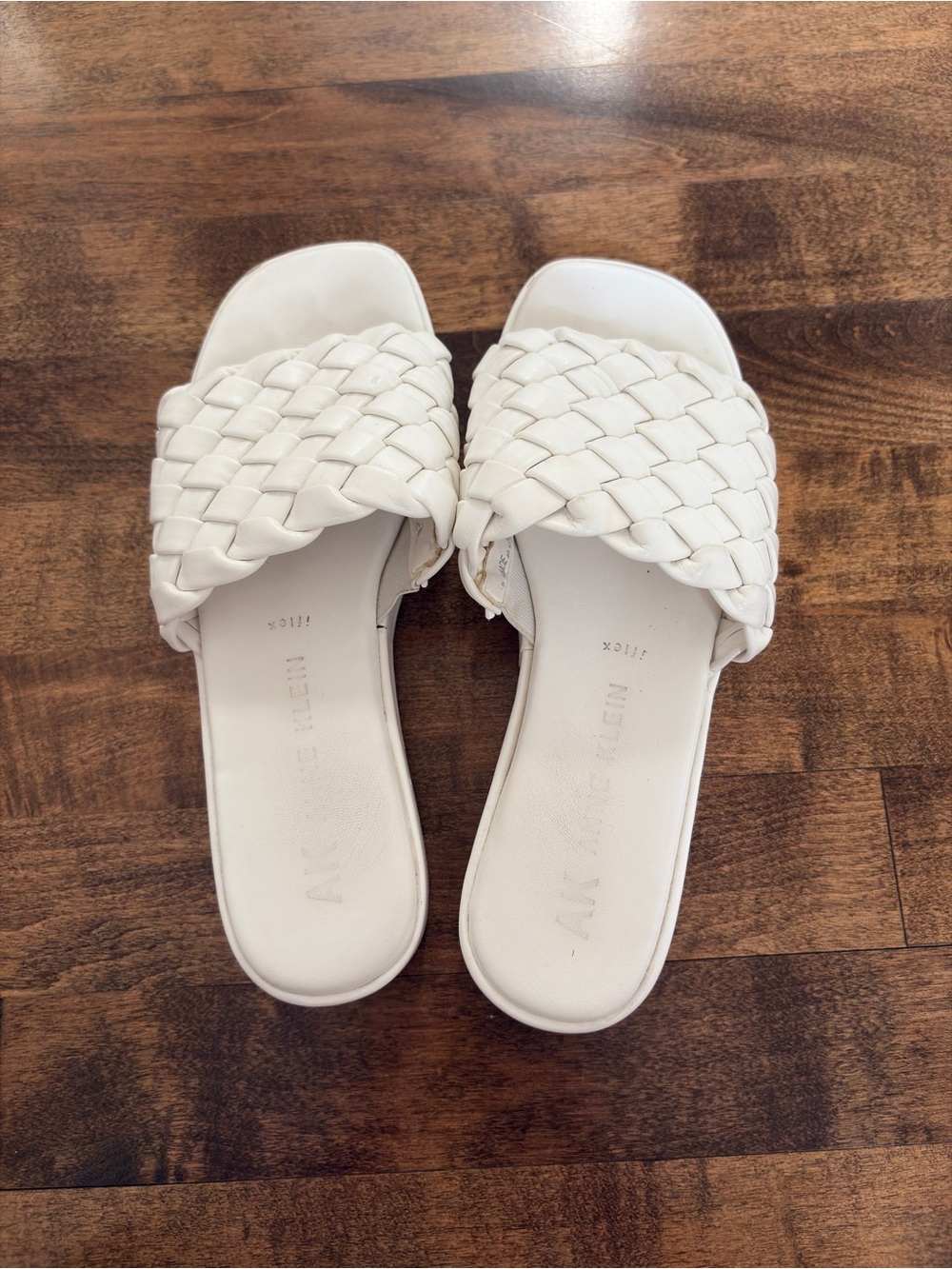 Anne Klein Cream Woven Slide Sandals